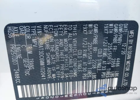 2021 Nissan Rogue Platinum Fwd z USA, uszkodzony, nr VIN JN8AT3DC6MW102041